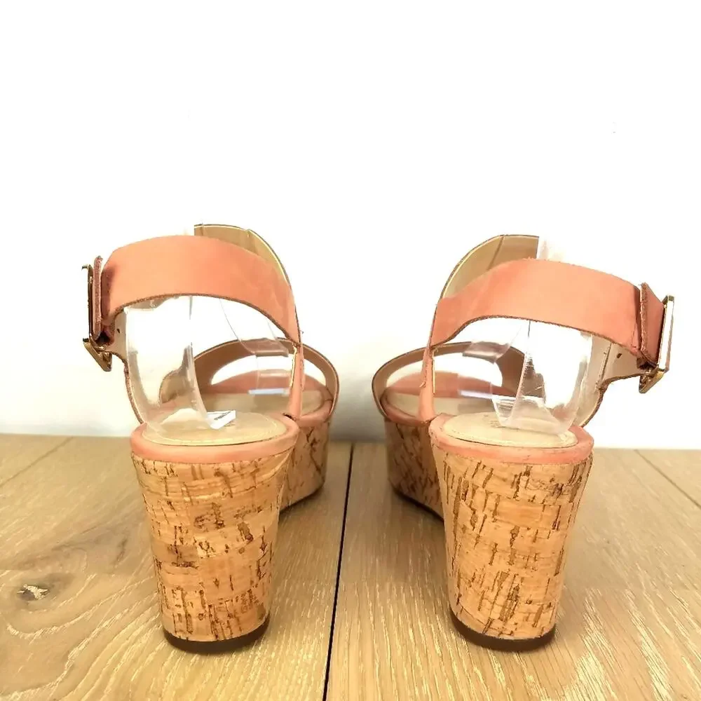 Schutz | Pink Suede Cork Wedge Sandals 8